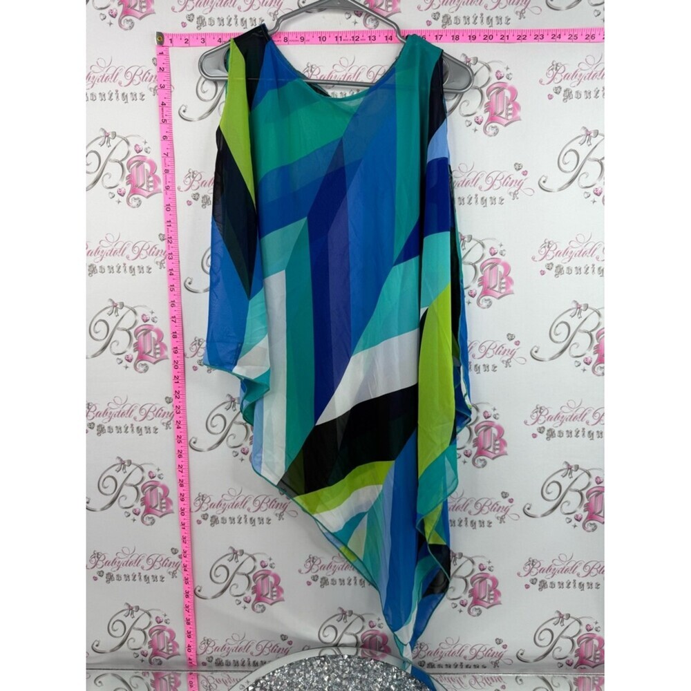 Rapz poncho shawl cover up Colorblock One-Shoulder Tunic in Teal, Blue & Lime